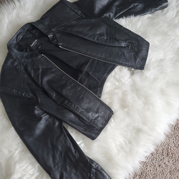 Women's Crop Black Leather Jacket - Picture 2 of 5